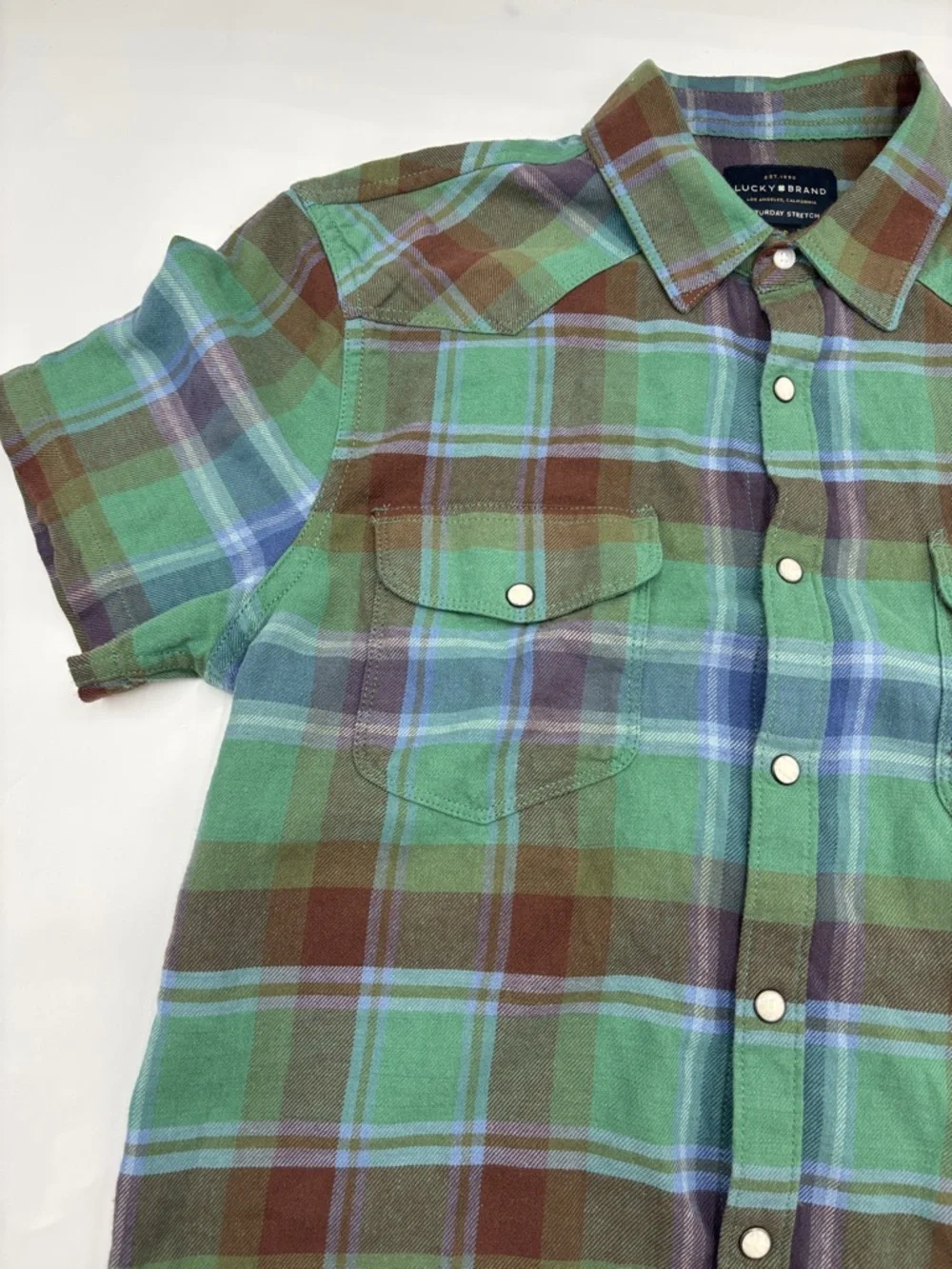 Lucky Brand Plaid Pearl Snap Western Shirt